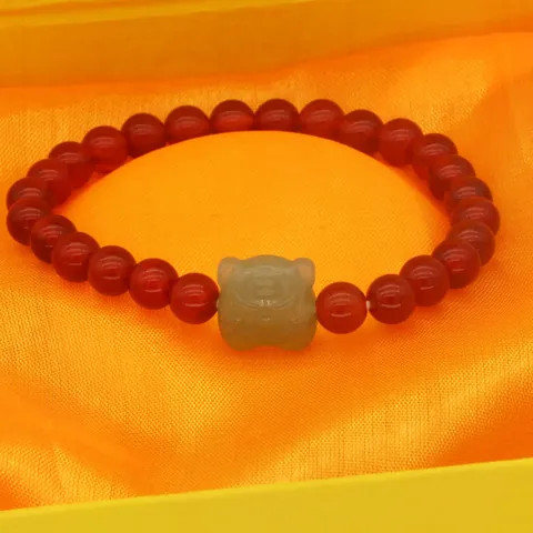 Tiger Zodiac Nephrite Jade Bracelet Obsidian Red Agate Beaded Bracelet Ethnic Chinese Style New Year Gift For Men Women Jewelry