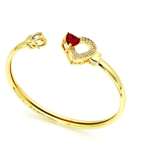 Mode Luxe Coloré Cœur Forme Ouvert Bracelet Ajustable Pierre Précieuse Bague Pour Femmes Cuivre Strass Cœur Bijoux
