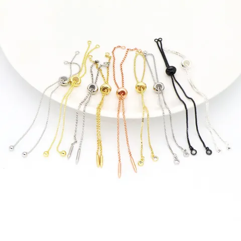 Copper Electroplated Adjustable Slider Chain For DIY Bracelet Making Box O-Link Round Bead Chain Gold Silver Findings
