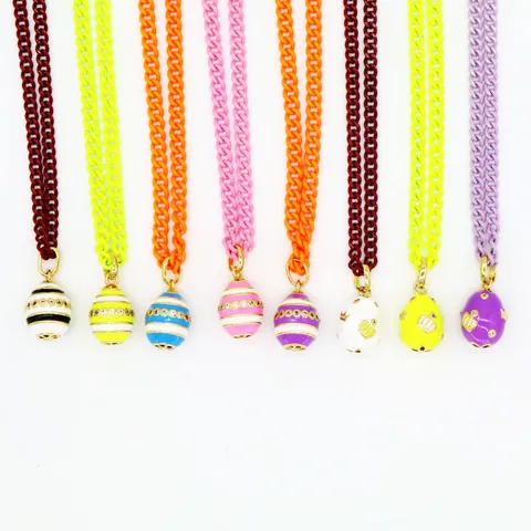 Bohemian Hip Hop Enamel Egg Pendant Necklace For Women Colorful Cuban Chain Jewelry Rhinestone Dopamine Style Fashion Accessories