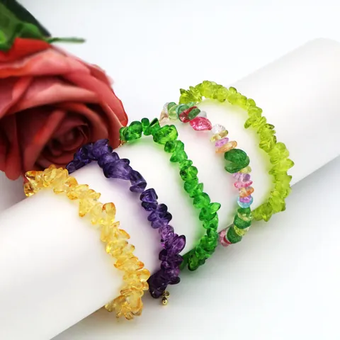 Dopamine Style Irregular Lampwork Gravel Chips Necklace Bracelet Set For Women Korean Sweet Crystal Stone Choker Jewelry