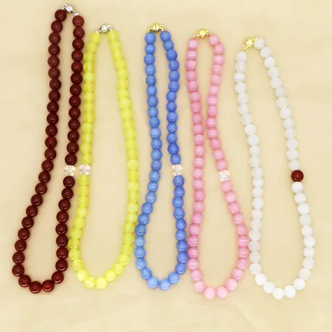 Handmade Natural Red Agate Cat Eye Stone Beaded Necklace Retro Minimalist Clavicle Chain Magnetic Clasp Jewelry For Women