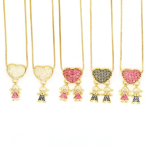 Kupfer Zirkonia Herz Anhänger Halskette Für Paare Freunde Eingelegte Jungen Mädchen Figuren Gold Vergoldet Box Kette Schmuck