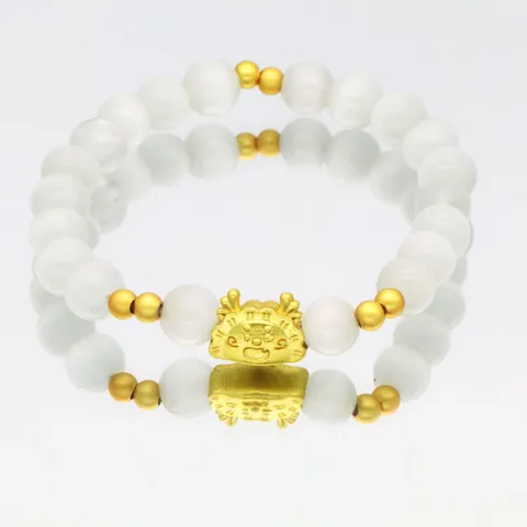 Women Cat Eye Stone Dragon Bracelet Chinese Zodiac New Year Steamed Dumpling Dragon Cute Beaded Hand Rope Jewelry Gift