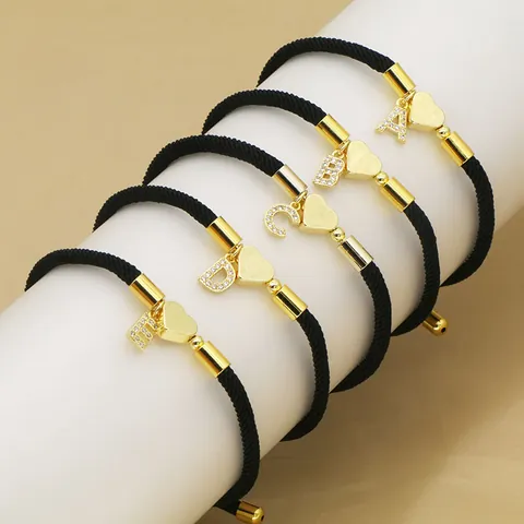 Edelstahl Mailand Kordel Armband Für Damen Vergoldeter Herzanhänger Micro Pave Strass Anfangsbuchstabe A-Z Geflochtenes Seilarmband Schmuck