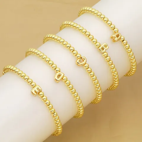 18K Vergoldetes Kupfer Perlenarmband Für Damen Zierliches Ballon Anfangsbuchstabe Anhänger Elastisches Perlenarmband Schmuck Geschenk