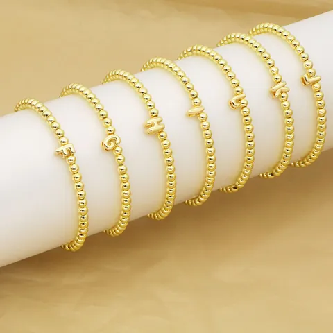 18K Vergoldetes Kupfer Perlenarmband Für Damen Zierliches Ballon Anfangsbuchstabe Anhänger Elastisches Perlenarmband Schmuck Geschenk