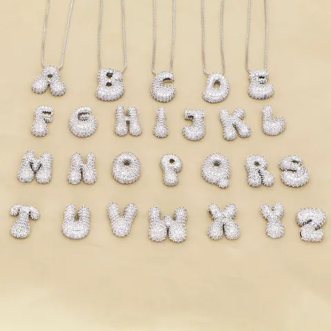 Personalisierte Mollige Blase Buchstabe Anfangsbuchstaben Anhänger Halskette Kupfer Mikro Eingelegter Strass Hip Hop Schmuck Für Damen
