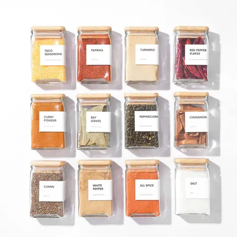 12-Piece 4oz Square Glass Spice Jars With Airtight Bamboo Lids And Waterproof Labels For Kitchen Seasoning Storage Organization