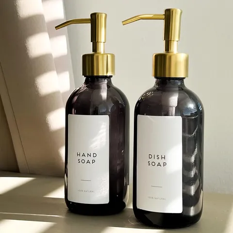 Nordic Glass Soap Dispenser Bottle With Stainless Steel Pump Amber Refillable Dispenser For Bathroom Kitchen Liquid Soap Lotion