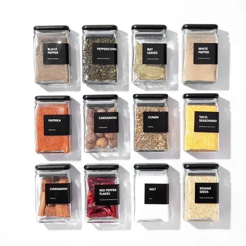 12-Piece 4oz Square Glass Spice Jars With Airtight Bamboo Lids And Waterproof Labels For Kitchen Seasoning Storage Organization