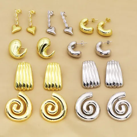 Niche Vintage Geometric Heart Drop Earrings 18K Gold Plated Ribbed Spiral Stud Earrings Copper Zirconia Jewelry For Women