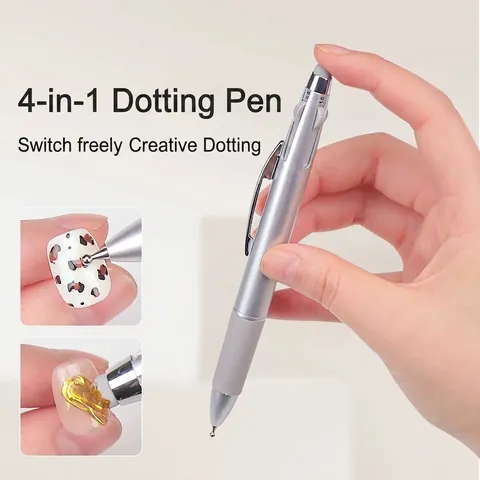 5 In 1 Nail Art Dotting Pen Push Type Interchangeable Heads Stainless Steel Dotting Tool For Manicure DIY Salon Use