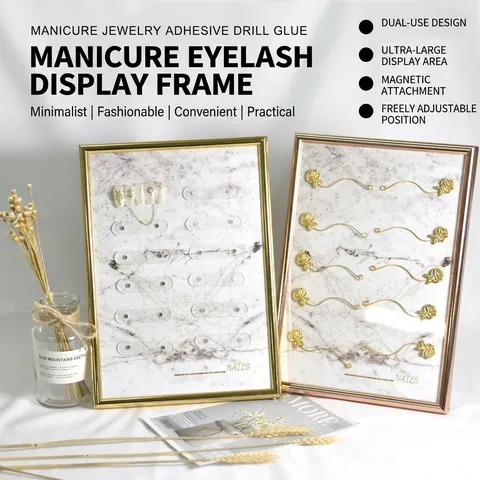 Magnetic Nail Art Display Frame Board With Marble Pattern Metal Frame For Manicure Eyelash Art Showcase Holder