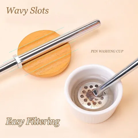 Professional Ceramic Nail Art Brush Washing Cup With Wooden Lid And Stainless Steel Mesh Filter Manicure Cleaning Jar