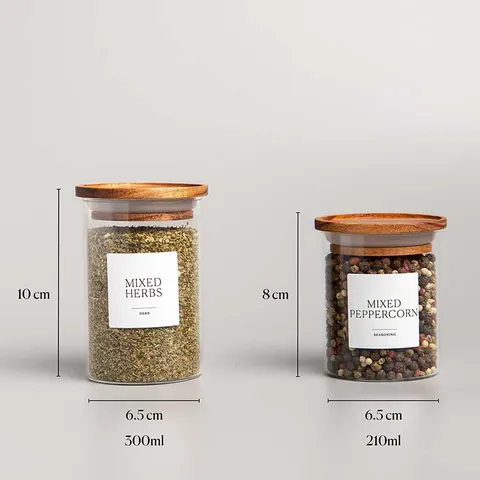 Glass Spice Jars With Acacia Wood Lids Airtight Food Storage Containers Kitchen Organizer For Seasoning Herb Condiment