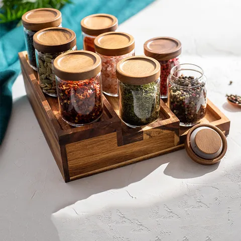 Frascos De Vidrio Para Especias Con Tapa De Madera De Acacia Botes De Almacenamiento De Vidrio Borosilicato Para Cocina