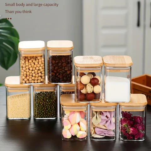 Quadratische Vorratsgläser Aus Glas Luftdichte Lebensmittelbehälter Mit Bambusdeckeln Klare Glaskanister Für Küche Snacks