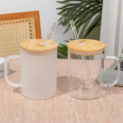 Glasbecher Mit Großer Kapazität Mit Bambusdeckel Und Glasstrohhalm Borosilikatglas Trinkbecher Mit Griff Büro Heim Glaswaren