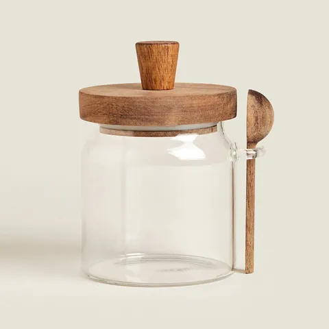 Hochborosilikatglas Vorratsglas Mit Naturholzdeckel Und Löffel Transparentes Luftdichtes Küchengefäß Für Zucker Kaffeebohnen Gewürze Heimdekoration