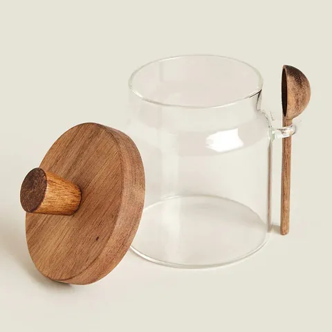 Hochborosilikatglas Vorratsglas Mit Naturholzdeckel Und Löffel Transparentes Luftdichtes Küchengefäß Für Zucker Kaffeebohnen Gewürze Heimdekoration