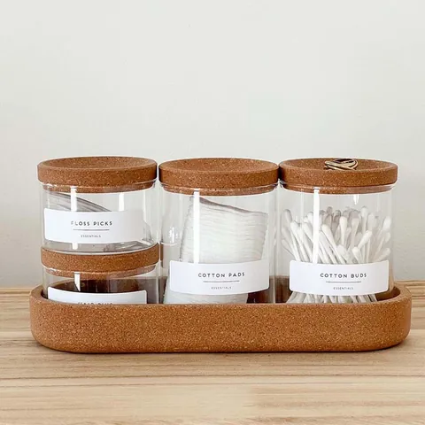Klar Glas Voorraadpotten Set Rond Met Kurk Deksel En Voet Voor Wattenstaafjes Watjes Flossdraad Badkamer Organizer Potten