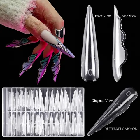 Stampi per Unghie a Farfalla per Extension Punte Unghie in Acrilico Dual Forms Strumento Professionale per Manicure Fai da Te in Scatola Forma di Ala di Farfalla