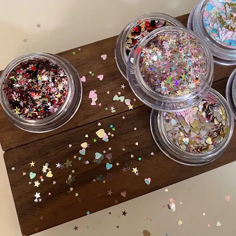 Iridescent Nail Art Sequins Star Heart Shape Glitter Mixed Colors DIY Nail Decoration Supplies Manicure Accessories Jar