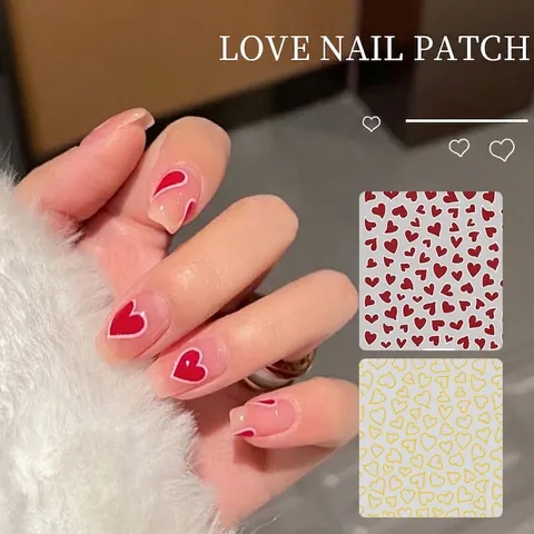 Summer Heart Hollow Nail Art Stickers Sweet Girl Red Black White Gold Silver Nail Decals For Women DIY Manicure Decoration