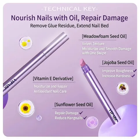3-In-1 Nail Cuticle Oil Essence Pen Nourishing Repairing Nail Care Pen With Jojoba Oil Vitamin E For Damaged Nails Cuticle Softener Purple Essence Pen