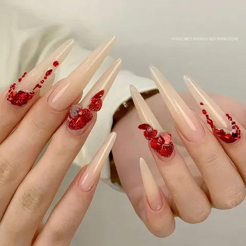 12 Griglie Capodanno Rosso Argento Strass per Unghie Flatback Forme Miste Vetro K9 Decorazione Manicure Fai da Te Bellezza Accessori