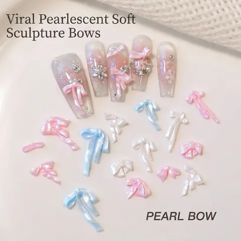 Amuletos para Arte de Uñas con Lazo Nacarado Decoraciones de Resina 3D Colores Mezclados Estilo de Hada Joyas de Manicura para Diseño de Uñas DIY
