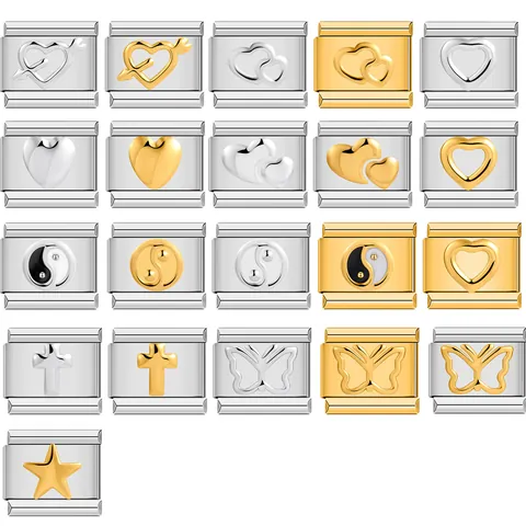 Edelstahl Italienisches Charm-Glied Für Modulares DIY-Armband Herz Kreuz Stern Schmetterling Yin Yang Gold Silber Schmuckzubehör