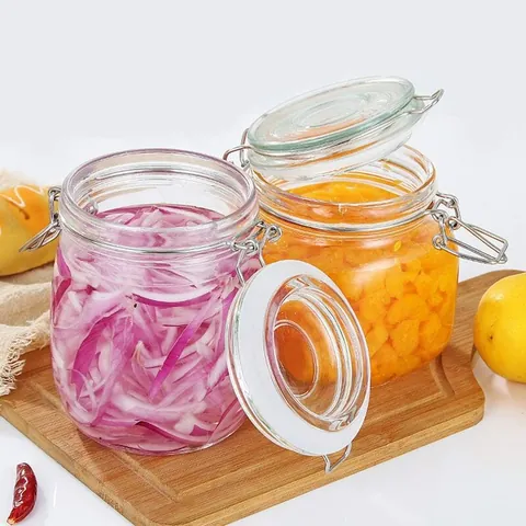 Clear Airtight Glass Storage Jar Oval Food Organization Bottle With Stainless Steel Locking Buckle Sealing Kitchen Container Storage