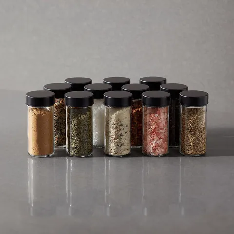 Set di Barattoli per Spezie in Vetro Quadrato Con Coperchi in Plastica Nera Bottiglie di Condimento Trasparenti Contenitori per Cucina