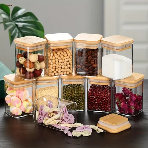 Quadratische Vorratsgläser Aus Glas Luftdichte Lebensmittelbehälter Mit Bambusdeckeln Klare Glaskanister Für Küche Snacks