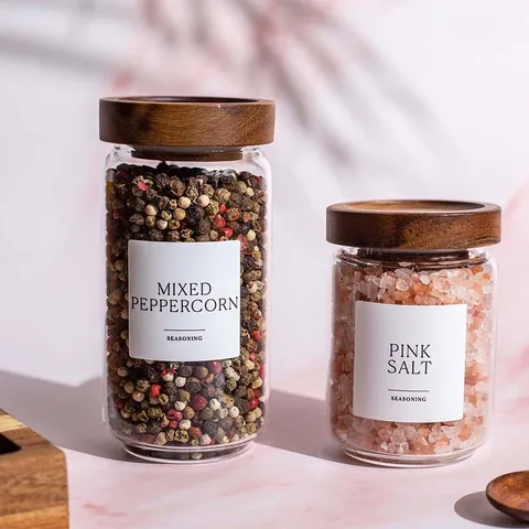 Transparent Glass Spice Jars With Acacia Wood Lids Airtight Seasoning Storage Containers For Kitchen Pantry Organization