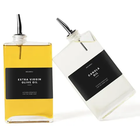 Modern Transparent Square Glass Oil Bottle Leak-proof Olive Oil Dispenser With Stainless Steel Pourer For Kitchen Soy Sauce Vinegar 350ml 500ml Glass Pot