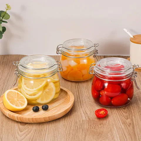 Airtight Glass Storage Jar With Stainless Steel Buckle Transparent Round Kitchen Sealing Container For Pickles Spices Food