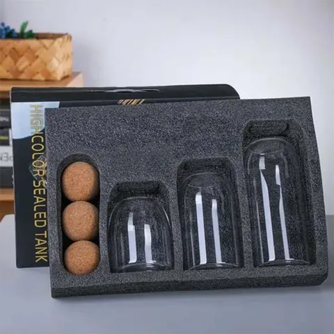 Transparent Glass Storage Jar With Cork Ball Lid Round Ribbed Sealed Container For Coffee Bean Spice Kitchen Food Organizer