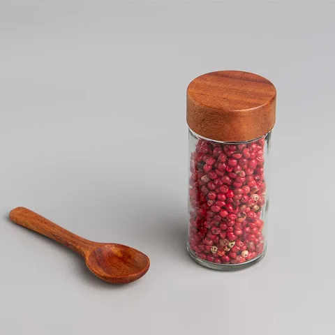 Glass Seasoning Bottle With Acacia Wood Lid Round Spice Storage Jar Kitchen Barbecue Pepper Salt Shaker Containers