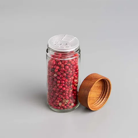 Glass Seasoning Bottle With Acacia Wood Lid Round Spice Storage Jar Kitchen Barbecue Pepper Salt Shaker Containers