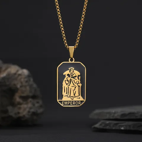 Vintage Tarot Card Pendant Necklace For Women Men 18K Gold Plated Stainless Steel Enamel Astrology Mystical Charm Jewelry