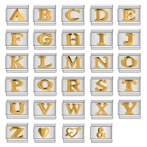 Italian Modular Bracelet Charm Link Stainless Steel Alphabet Letter Pattern Minimalist Fashion DIY Wristband Jewelry Accessory Men Women