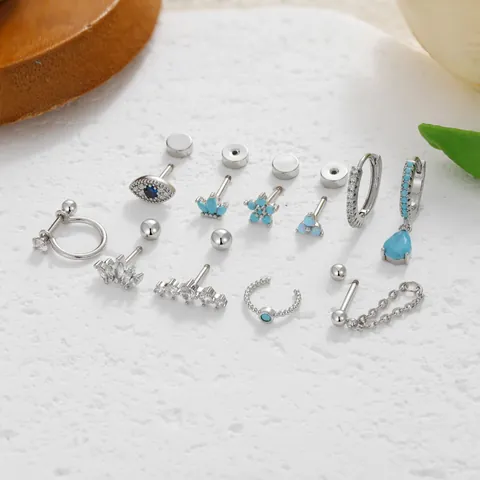 Stainless Steel Geometric Heart Star Rhinestone Piercing Stud Earrings Fashion Piercing Jewelry For Women Body Piercing Jewelry