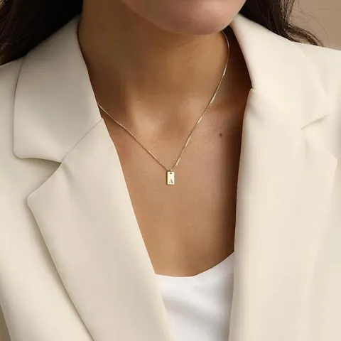 Minimalist Stainless Steel 18K Gold Plated Square Letter Pendant Necklace For Women Personalized Alphabet Engraved Box Chain Jewelry Gift