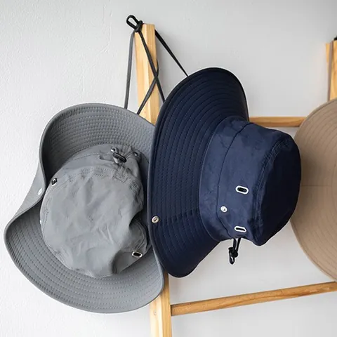 Sombrero de Pescador al Aire Libre para Hombre Secado Rápido Ala Ancha Protección Solar con Barboquejo Ajustable