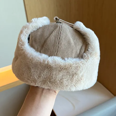 Winter Warm Corduroy Lei Feng Hat For Men Women Thickened Plush Ear Protection Cap Windproof Outdoor Cycling Cold Weather Trapper Hat