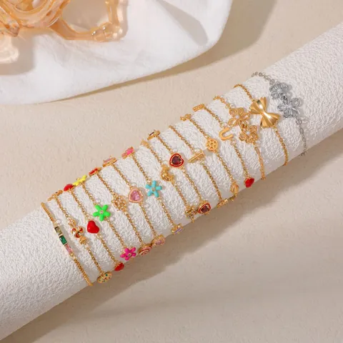 18K Gold Plated Copper Chain Bracelet For Women Fashion Rhinestone Enamel Heart Infinity U-Shape Charm Link Bracelet Jewelry Gift
