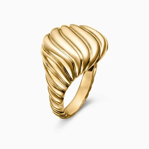 18K Gold Plated Brass Twisted Croissant Pleated Ring French Retro Minimalist Striped Band Ring For Women Men Unisex Jewelry